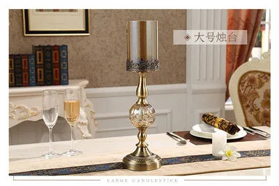 Luxury European Filigree Metal & Glass Hurricane Candle Holder Stand