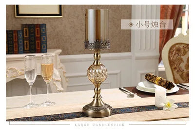 Luxury European Filigree Metal & Glass Hurricane Candle Holder Stand