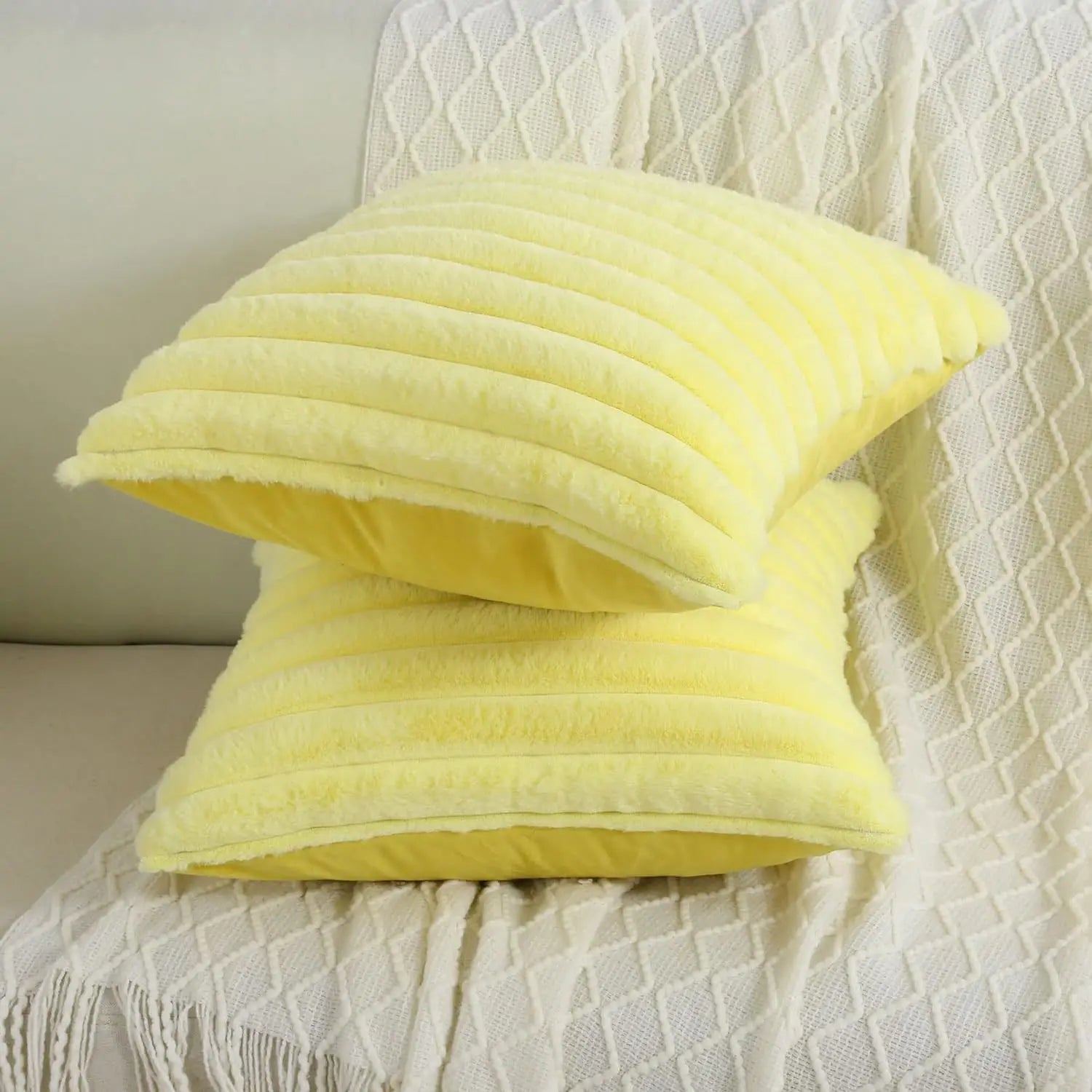 Thick Striped Faux Fur Cushion Cover