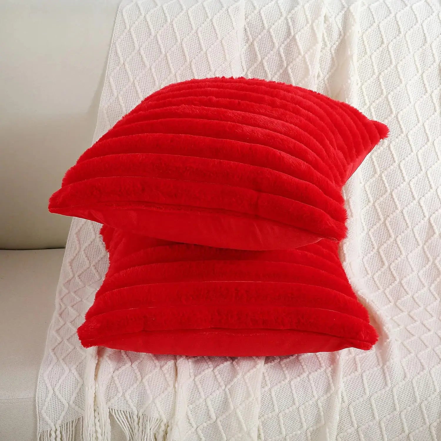 Thick Striped Faux Fur Cushion Cover