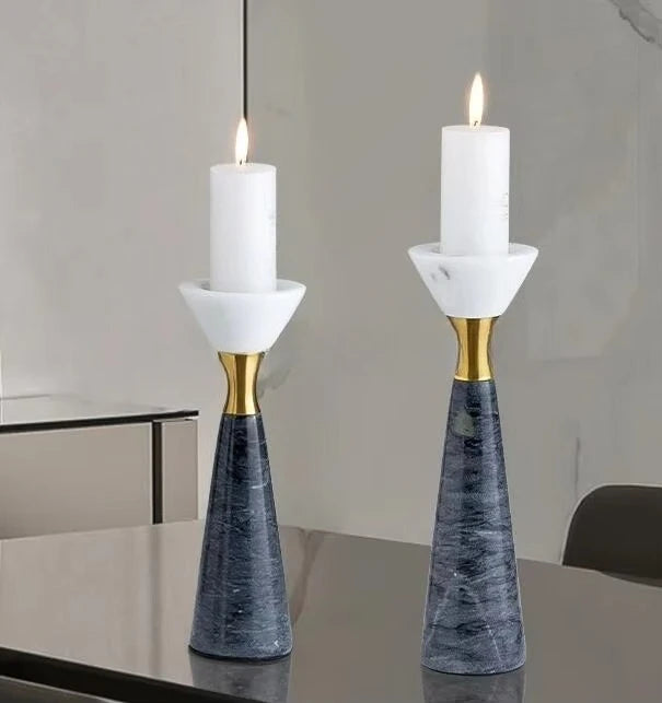 Luxury Natural Marble & Gold Inlay Pillar Candle Holder Stand