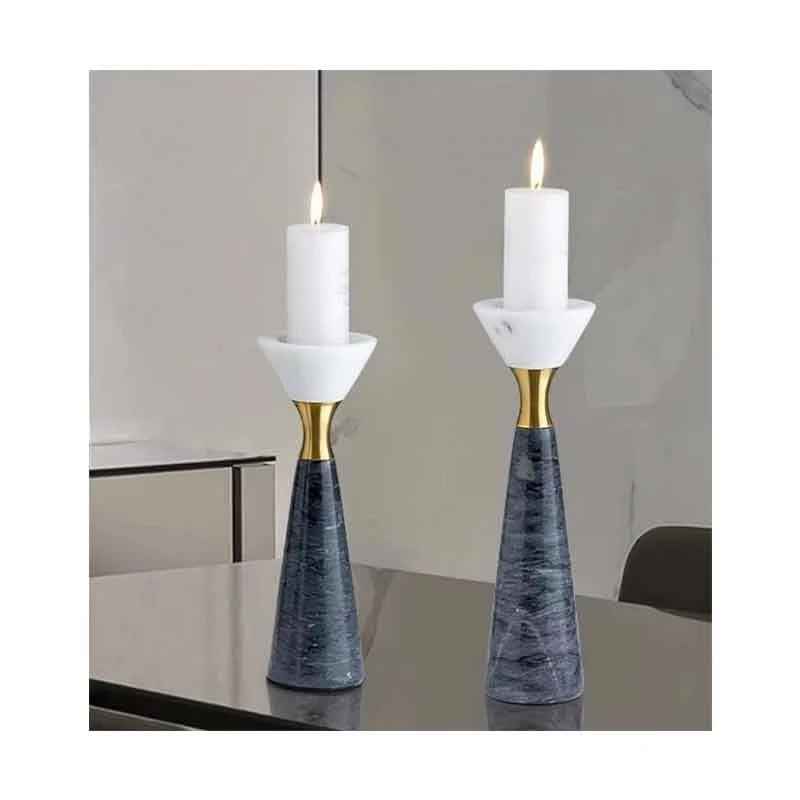 Luxury Natural Marble & Gold Inlay Pillar Candle Holder Stand