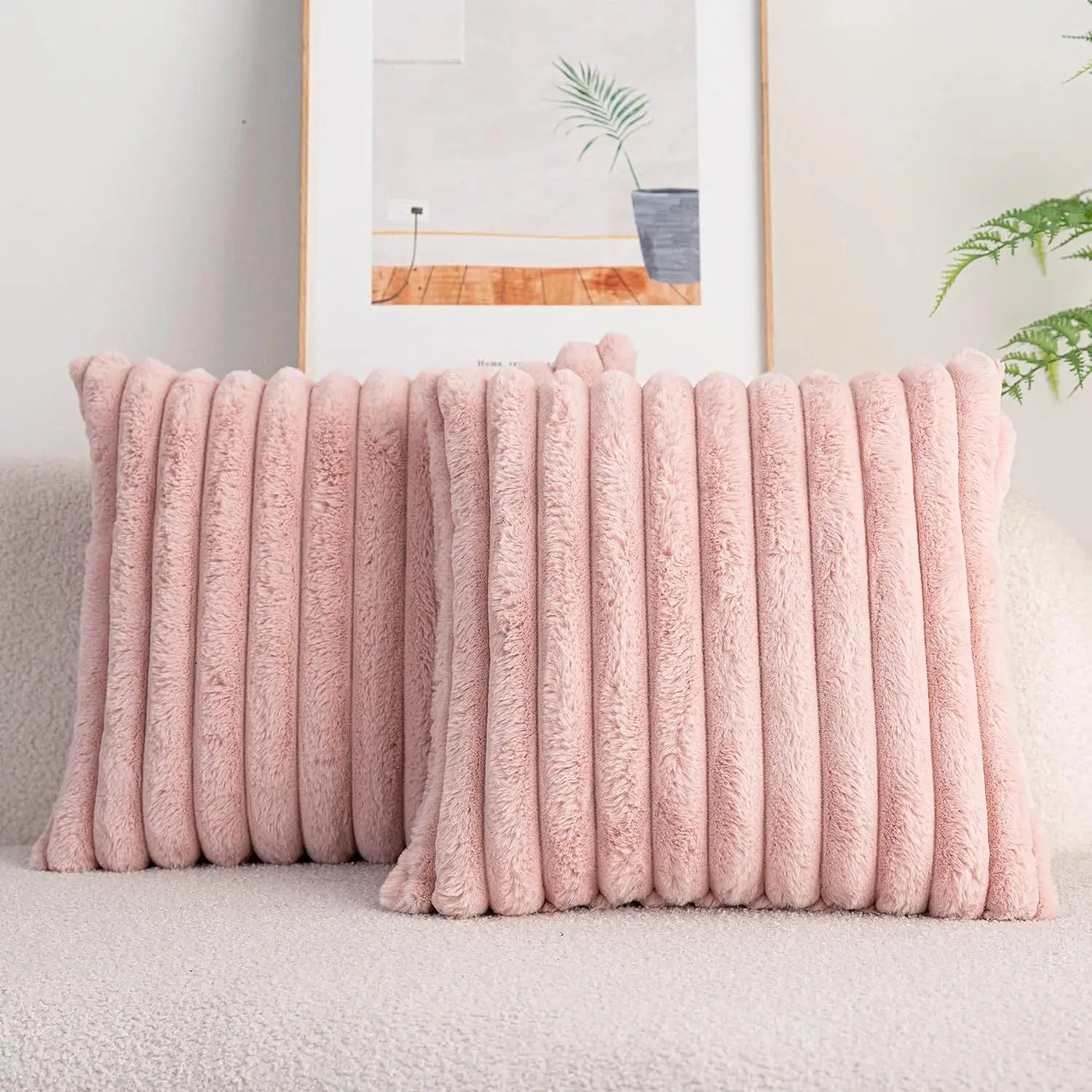 Thick Striped Faux Fur Cushion Cover