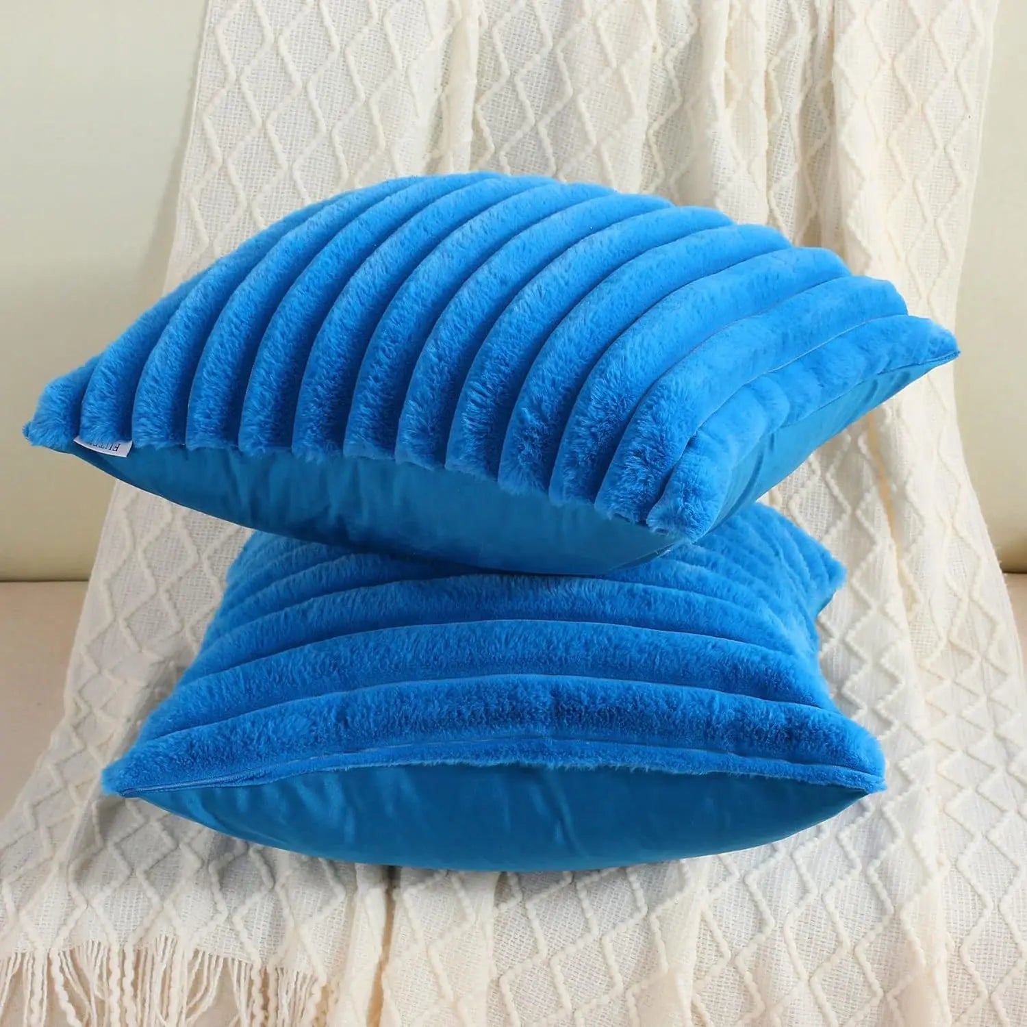 Thick Striped Faux Fur Cushion Cover