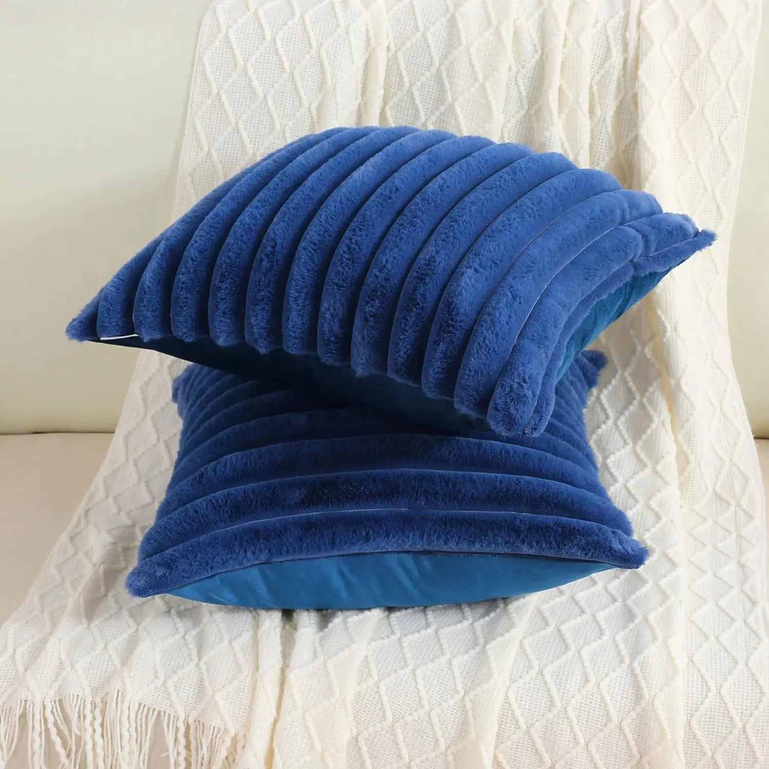 Thick Striped Faux Fur Cushion Cover