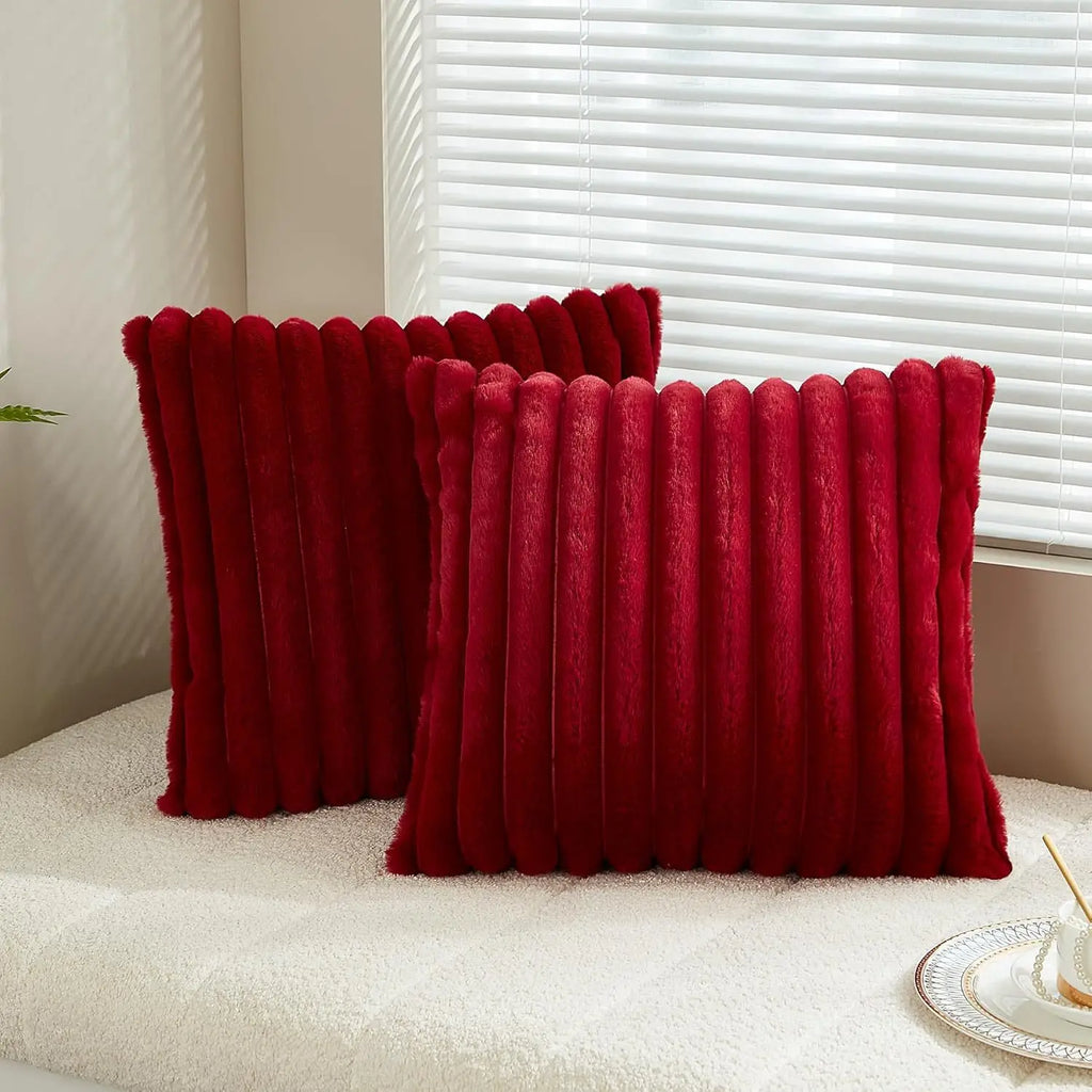 Thick Striped Faux Fur Cushion Cover