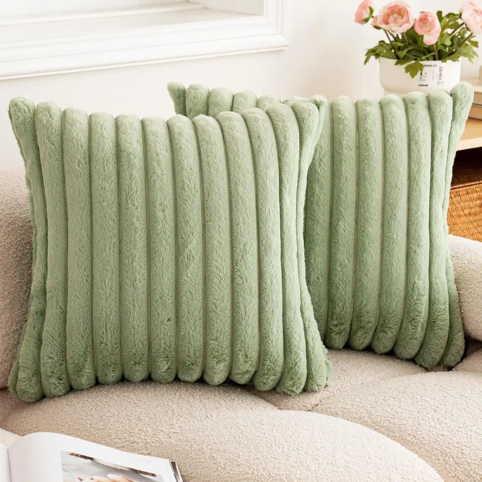 Thick Striped Faux Fur Cushion Cover