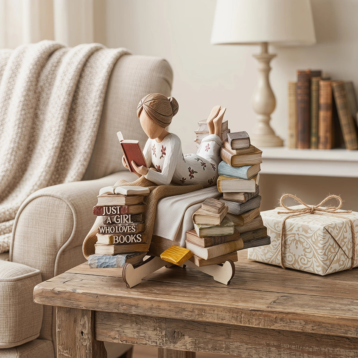 Creative 2D Wooden Reading Girl Figurine - Desktop & Bookshelf Decor