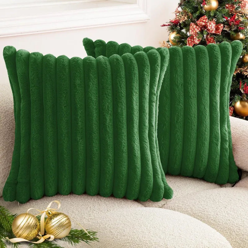 Thick Striped Faux Fur Cushion Cover