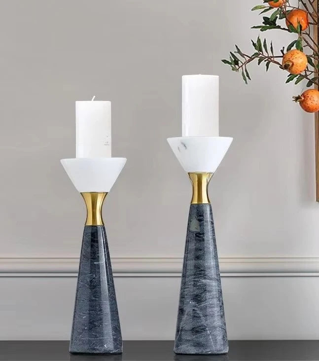Luxury Natural Marble & Gold Inlay Pillar Candle Holder Stand