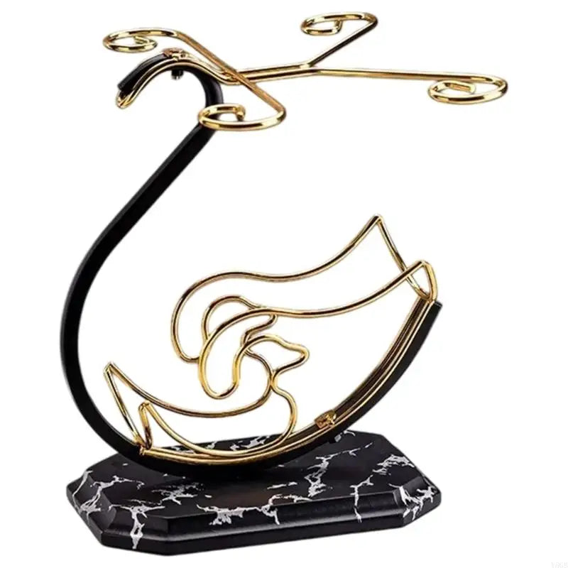 Luxury Wrought Iron Wine Bottle & Glass Holder with Marble Base