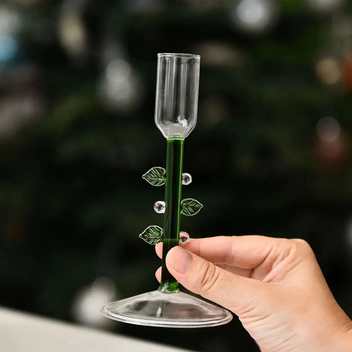 Nordic Glass Christmas Tree Taper Candle Holder