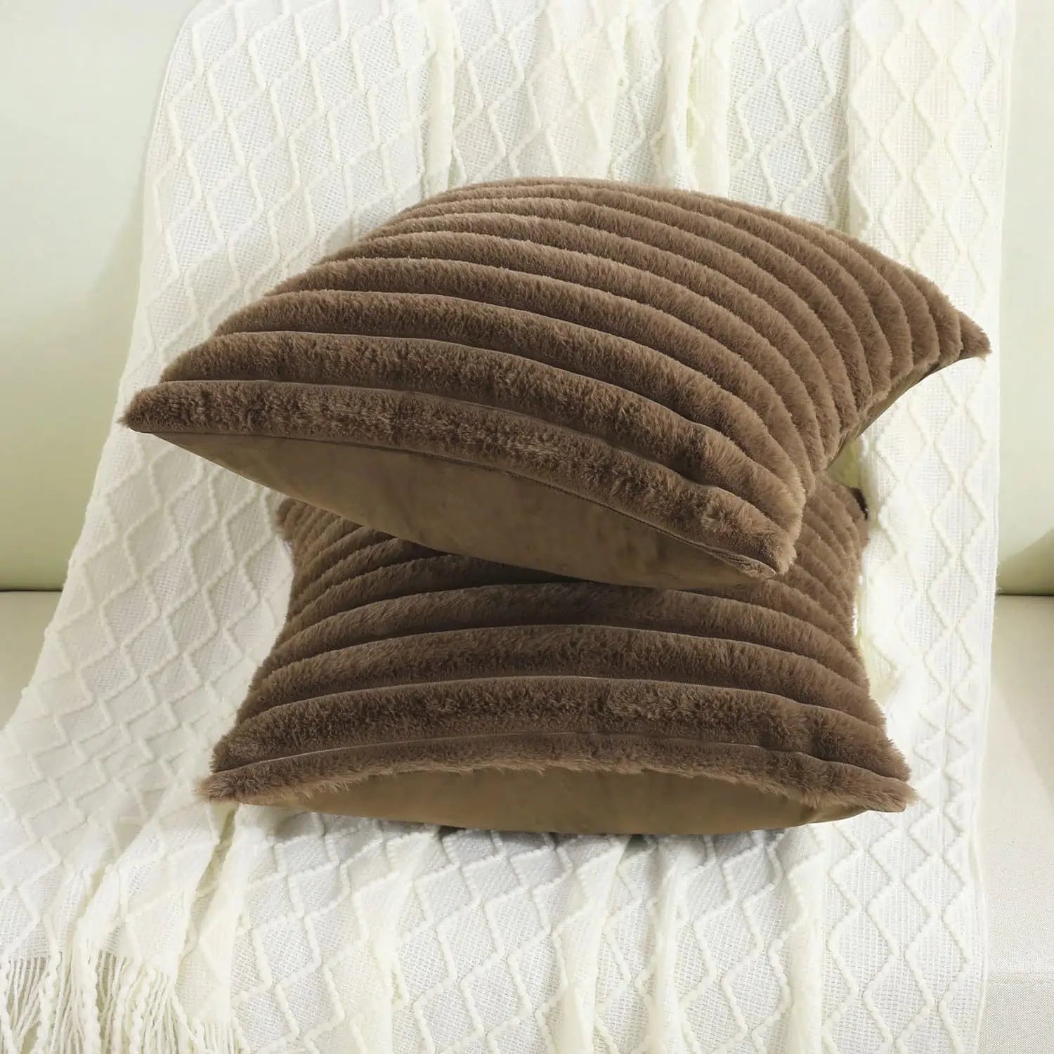 Thick Striped Faux Fur Cushion Cover