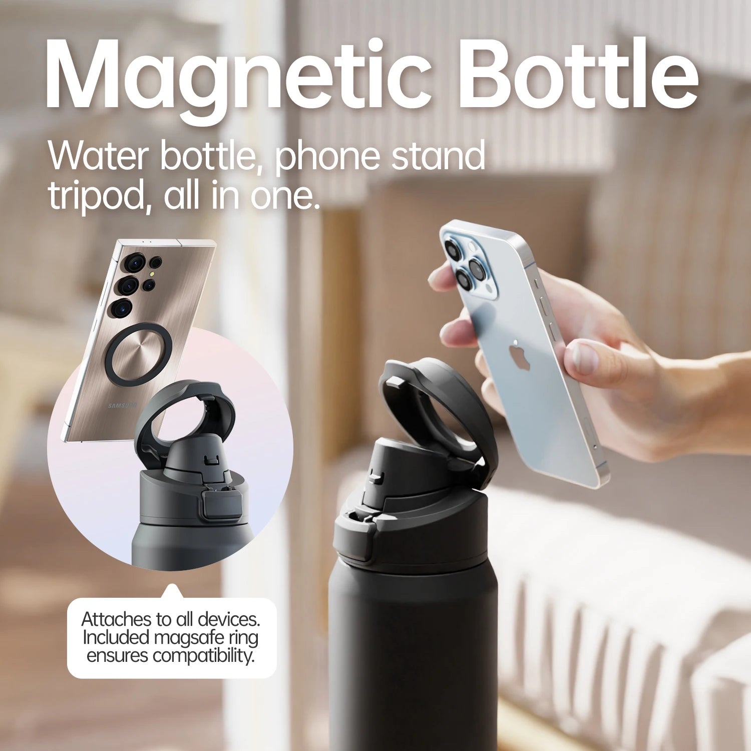Fjbottle Smart Magnetic Phone Holder Insulated Water Bottle