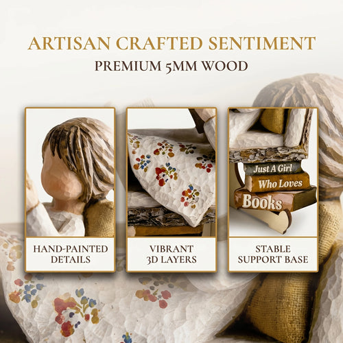 Creative 2D Wooden Reading Girl Figurine - Desktop & Bookshelf Decor