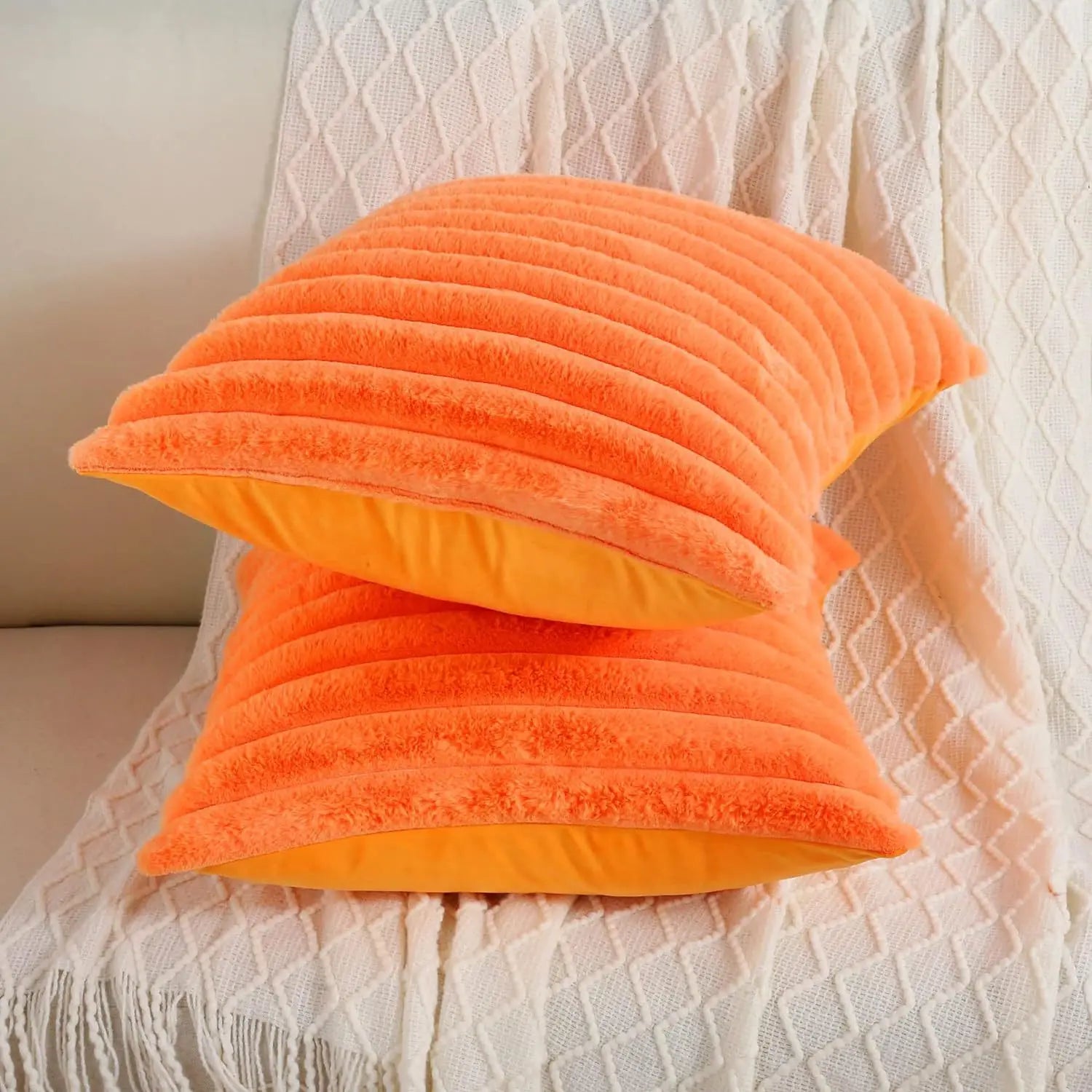 Thick Striped Faux Fur Cushion Cover