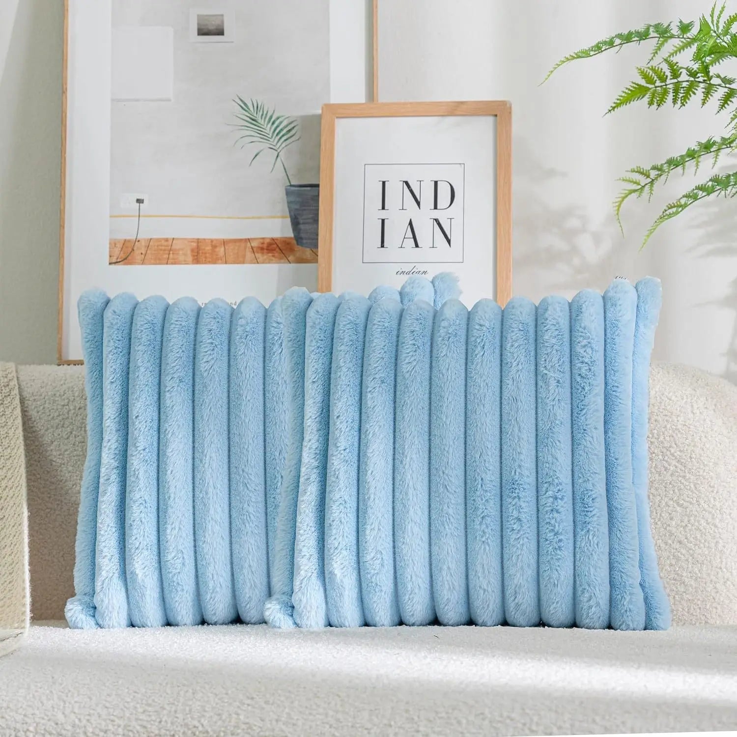 Thick Striped Faux Fur Cushion Cover