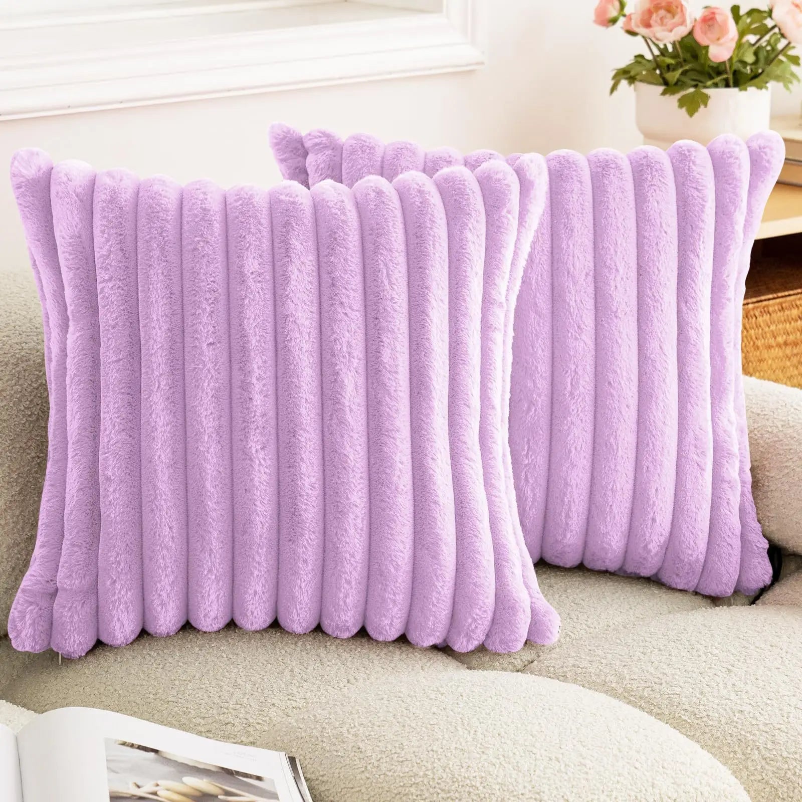 Thick Striped Faux Fur Cushion Cover