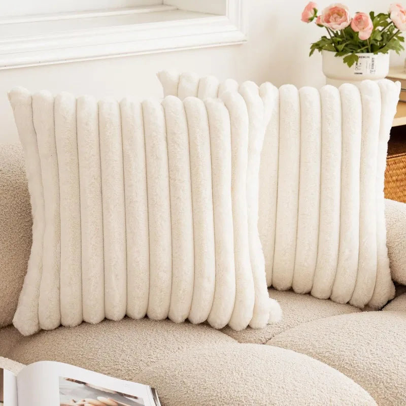 Thick Striped Faux Fur Cushion Cover