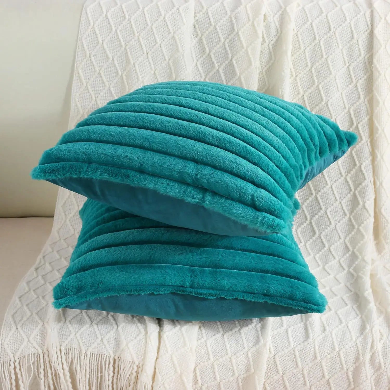 Thick Striped Faux Fur Cushion Cover