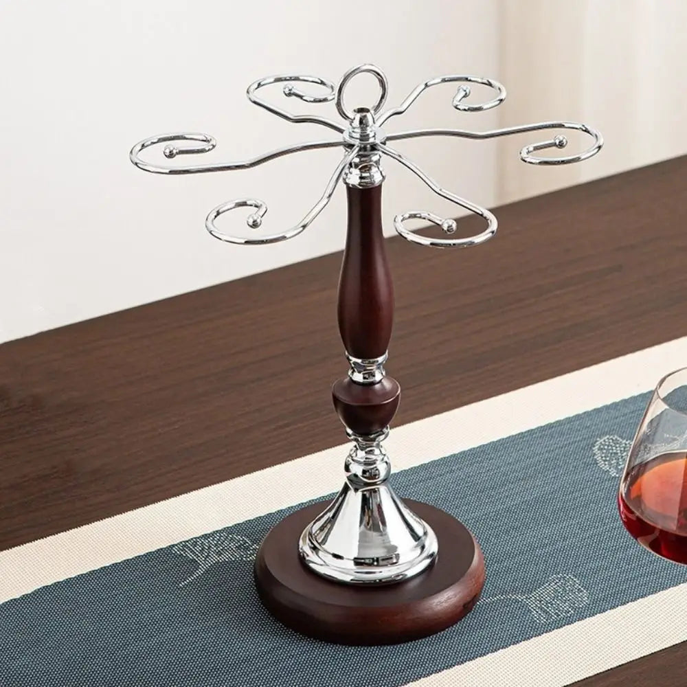 Freestanding Wooden & Iron 6-Glass Holder - Countertop Stemware Drying Rack