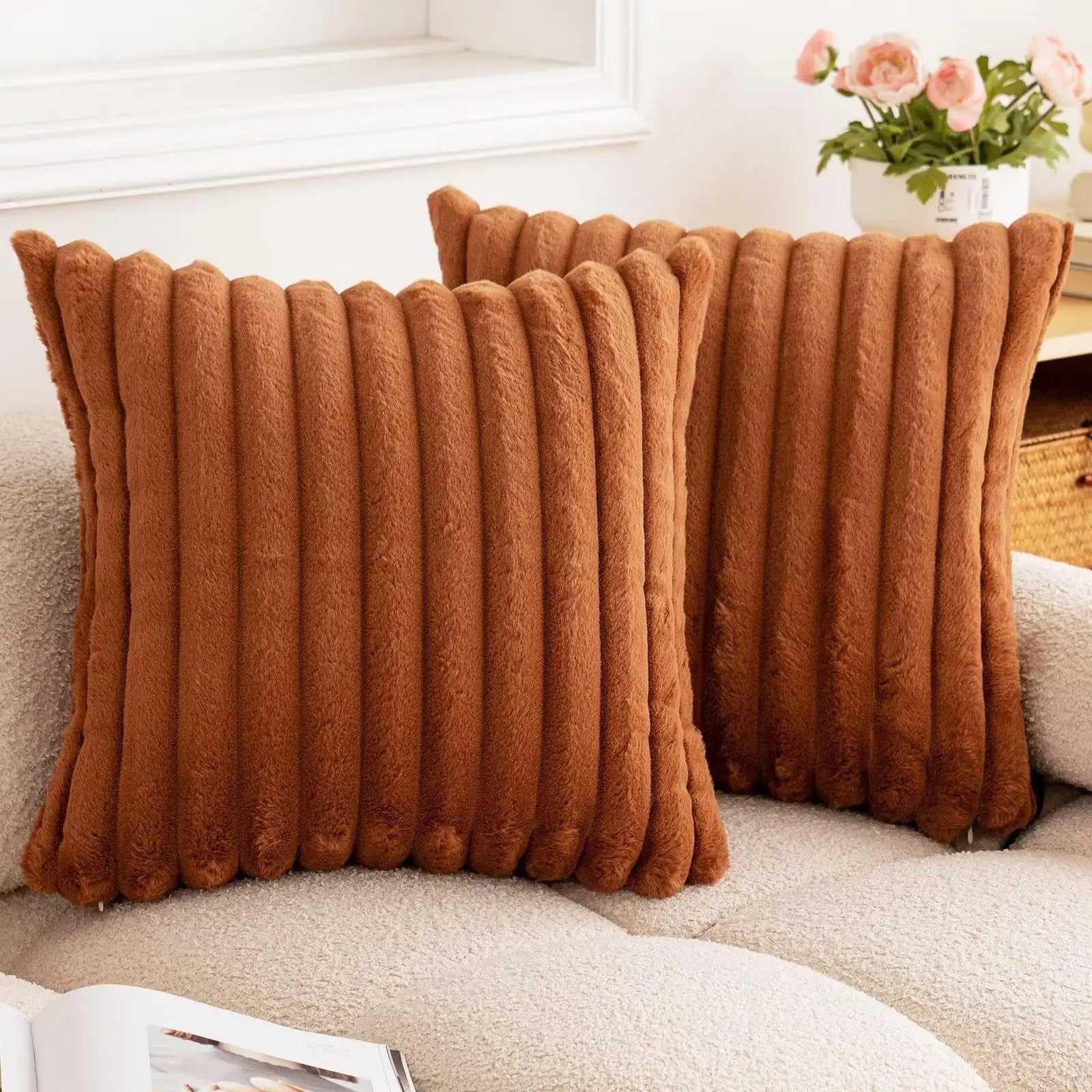 Thick Striped Faux Fur Cushion Cover