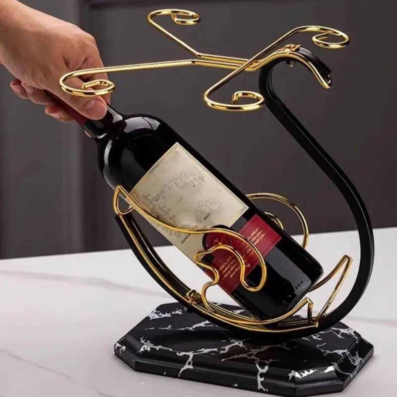 Luxury Wrought Iron Wine Bottle & Glass Holder with Marble Base
