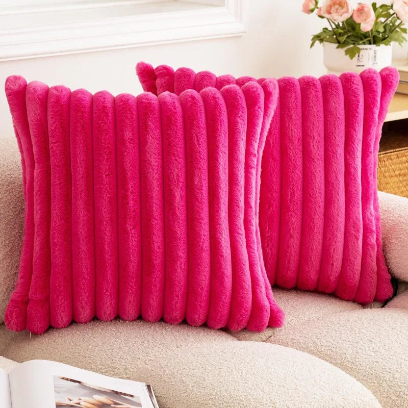 Thick Striped Faux Fur Cushion Cover