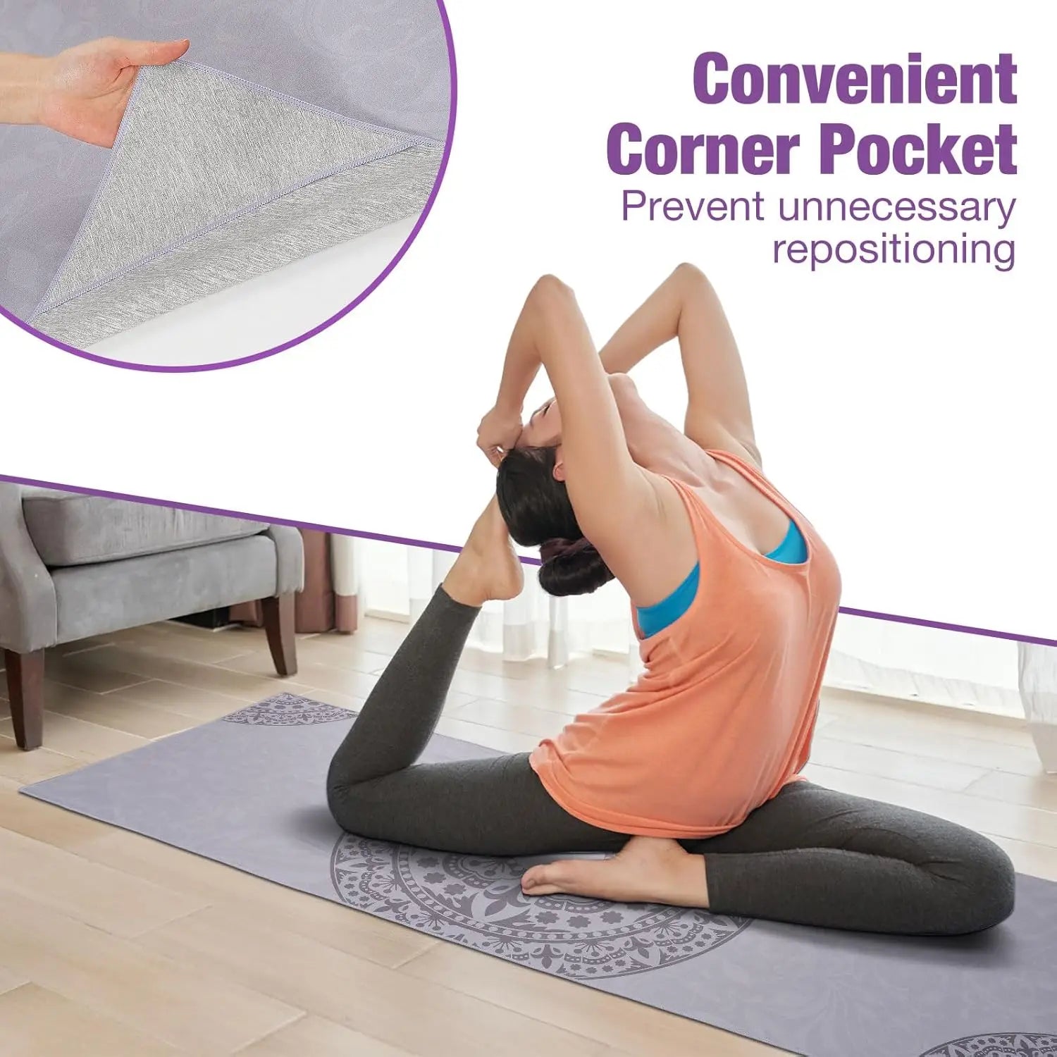 Non-Slip Hot Yoga Mat Towel – Quick-Dry with Corner Pockets