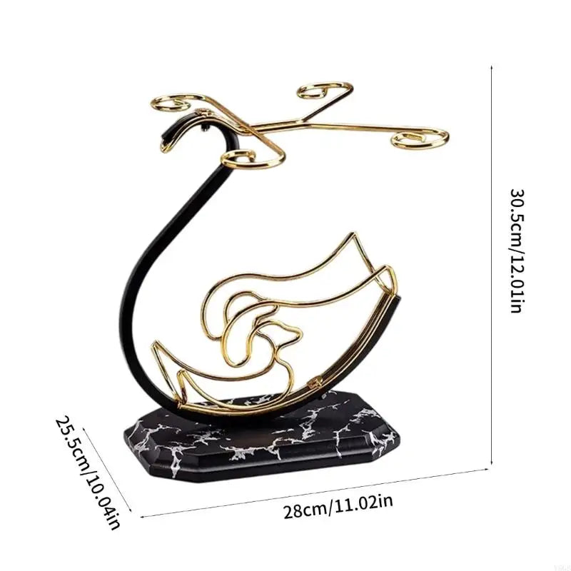 Luxury Wrought Iron Wine Bottle & Glass Holder with Marble Base