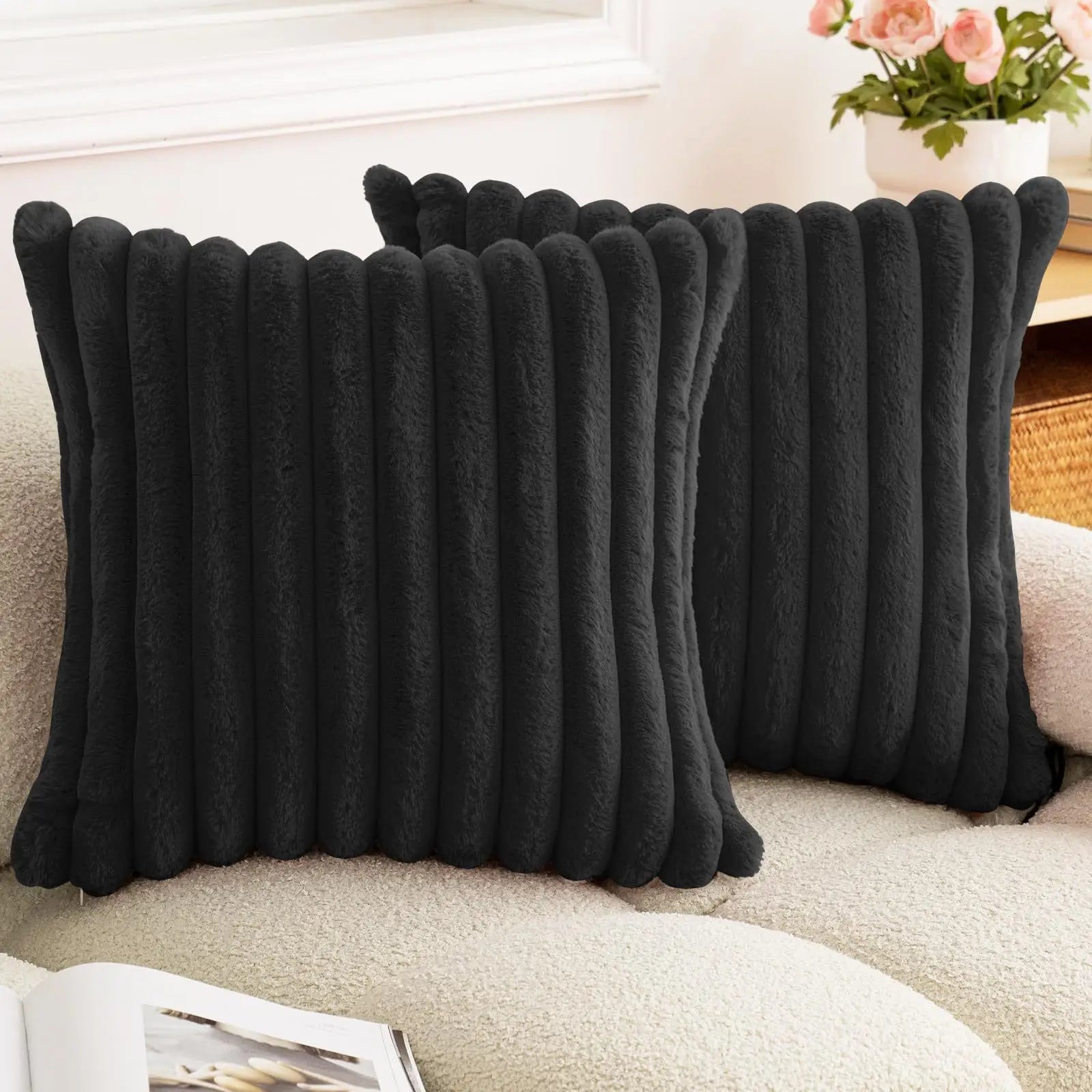 Thick Striped Faux Fur Cushion Cover