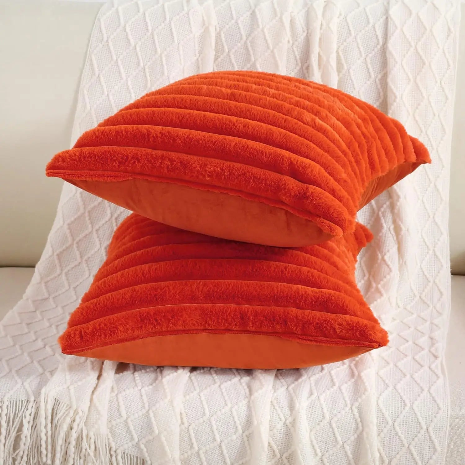 Thick Striped Faux Fur Cushion Cover